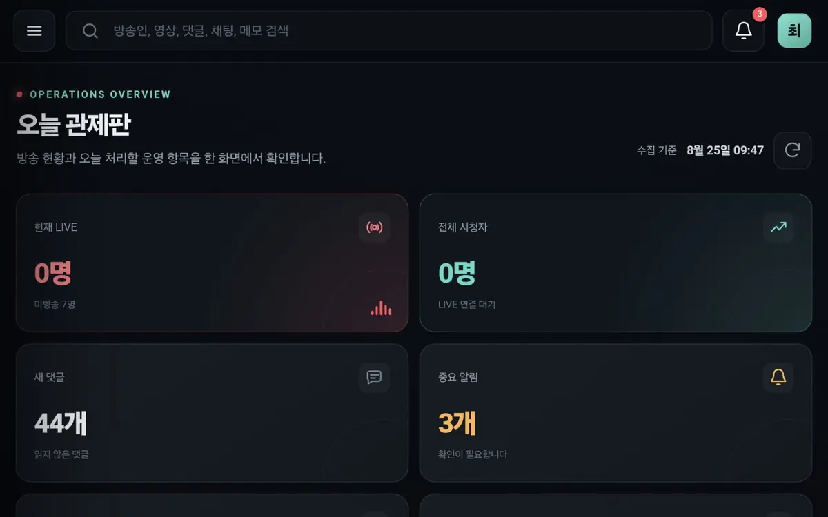 캐리봇 관제센터 실제 대시보드